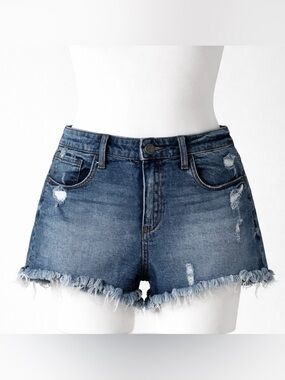 Kut From The Kloth Distressed Denim Shorts Size 8 Frayed Raw Hem Blue